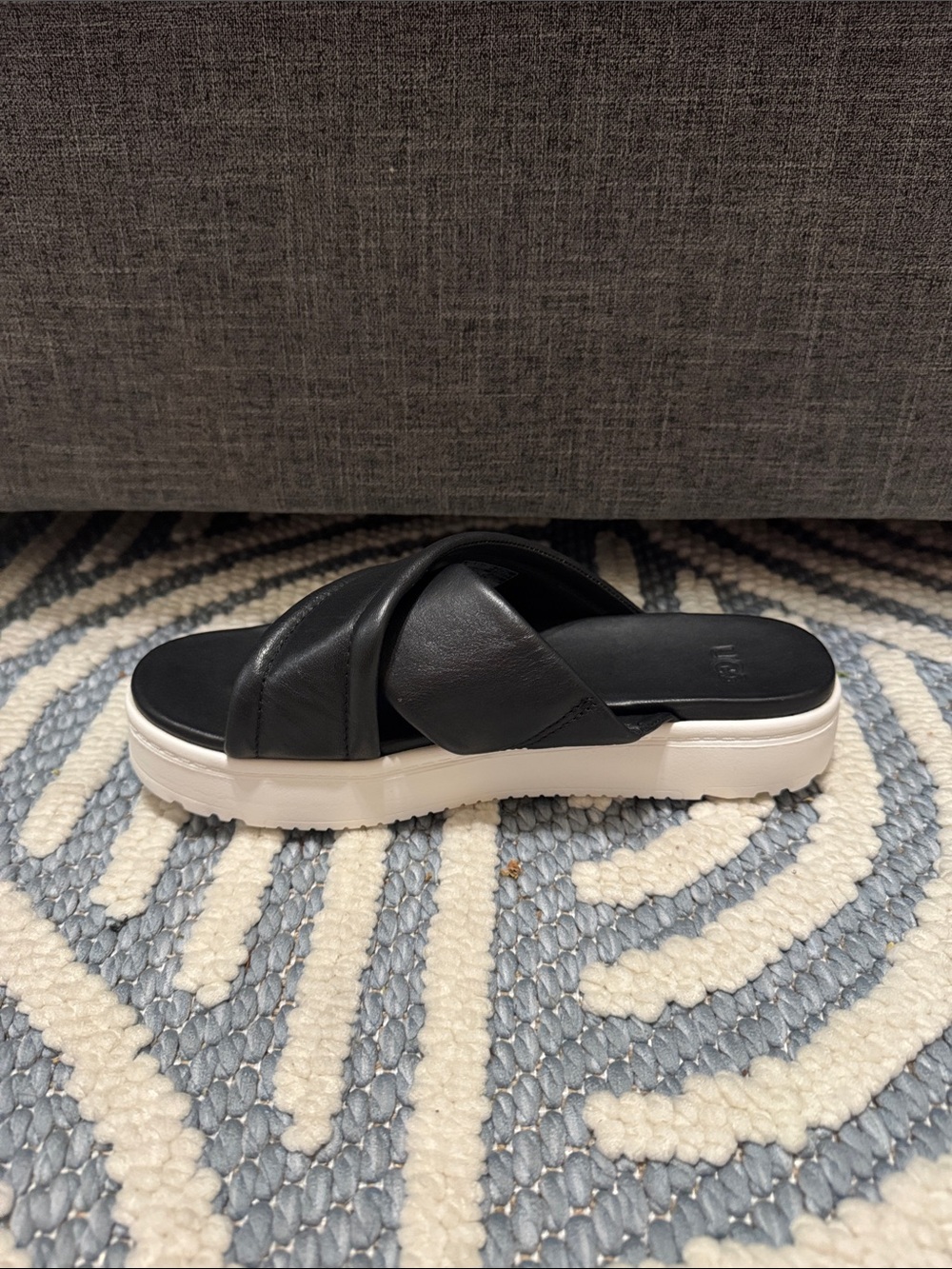 UGG Zayne Crossband Platform Slide Sandals Black Leather Women's Size 8 NWOB - Picture 4 of 8